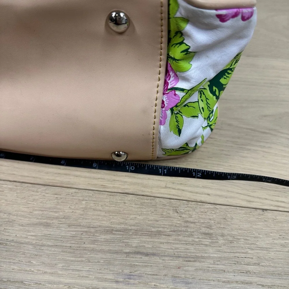 Tignanello Satchel Handbag White Pink Green Floral Leather Cottagecore Y2K Purse